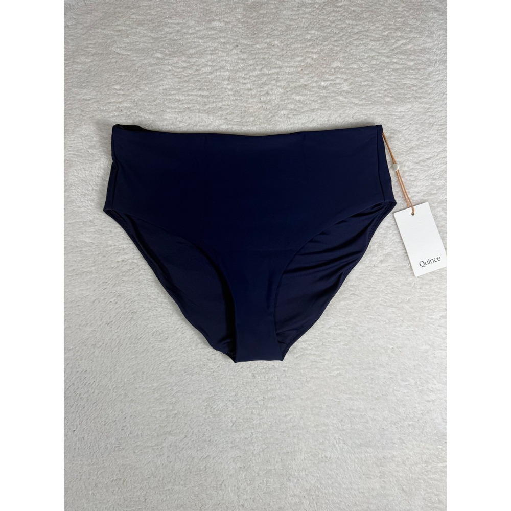 Quince Bikini Bottom Women Medium Navy Blue NEW High Waisted Recycled Swimwear